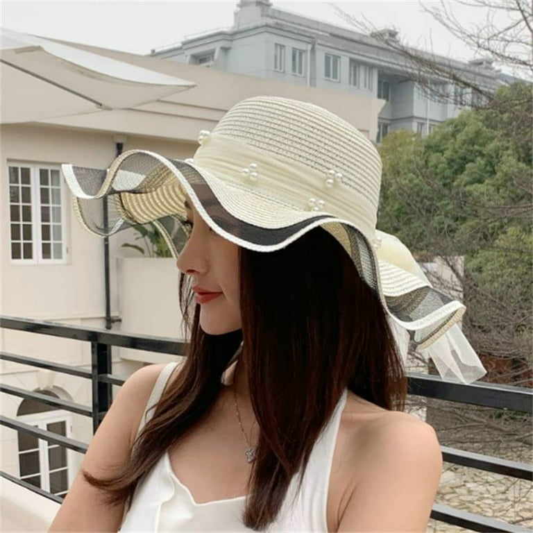CoCopeaunts Women's Beach Straw Bucket Hats Stylish Sun Hats Straw