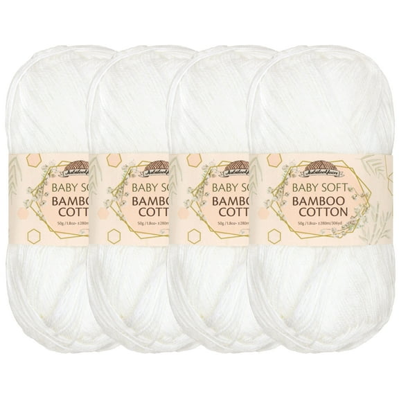 JubileeYarn Baby Soft Bamboo Cotton Yarn - 50g/Skein - Cotton White - 4 Skeins