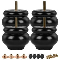 2 inch / 5cm Wooden Furniture Legs, Pack of 4 Classic Black Solid Wood Turned DIY Replacement Bun Feet with M8 Hanger Bolts & T-Nuts for Sofa Couch Ottoman Cabinet Table Riser