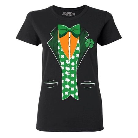 Shop4Ever Women's St. Patrick's Day Irish Tuxedo Shamrock Costume Graphic T-Shirt