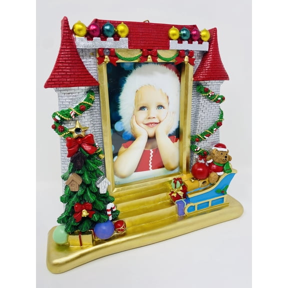 Christmas Picture Frame 4x6 Photo Frames Light Up Pictures Xmas Holiday Seasonal Large Castle Resin LED Lighted Photos Season 2022 Family Keepsake - Red