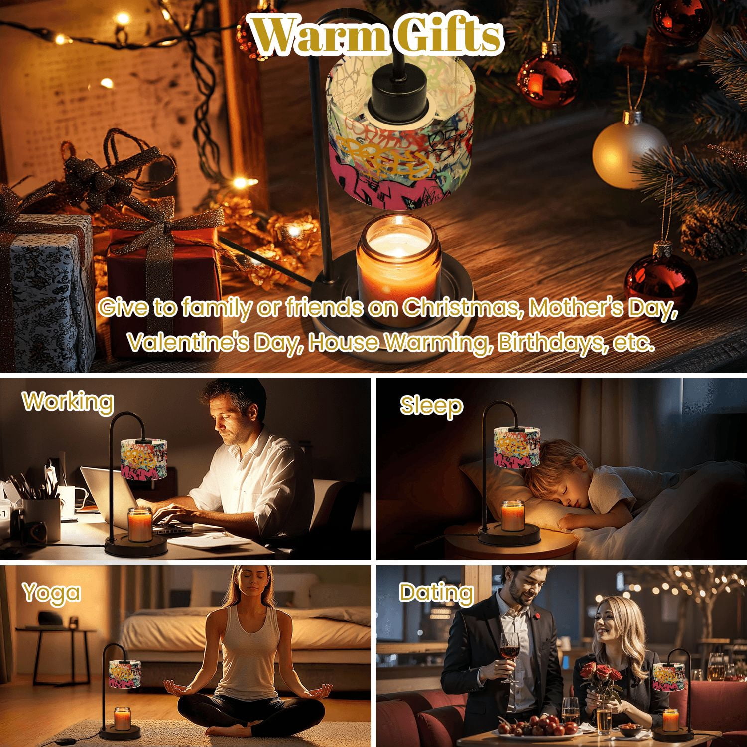 Candle Warmer Lamp with Timer Dimmer Graffiti Candle Lamp Warmer for Jar Candle with 4 Bulbs Gifts for Women House Warming Gifts