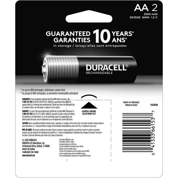 Piles AA rechargeables Duracell, 2 pièces 