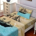 thumbnail image 2 of Ambesonne Nautical Fitted & Top Sheet Set with Sham, Vintage Ship Motif, Beige Pale Blue, 2 of 5
