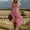 Pink, variant on Qulqfy Plus Size Wedding Guest Dresses for Women Boho Short Sleeve Maxi Casual Pink Ruffle V-Neck Split Pleated Sundress S
