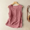 thumbnail image 4 of TEAJOPSUU Boho Cotton Blend Tank Tops for Women Solid Sleeveless Round Neck Shirts Casual Embroidered Blouses Watermelon Red, 4 of 7