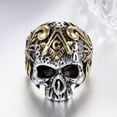 thumbnail image 6 of K-KED Mens Stainless Steel Masonic Skull Ring Biker Delicate Jewelry Tone Size 7-13-7-Silver/Gold, 6 of 8