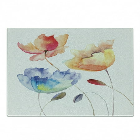 

Watercolor Flower Cutting Board Summer Flowers in Retro Style Painting Effect Nature is Art Decorative Tempered Glass Cutting and Serving Board in 3 Sizes by Ambesonne