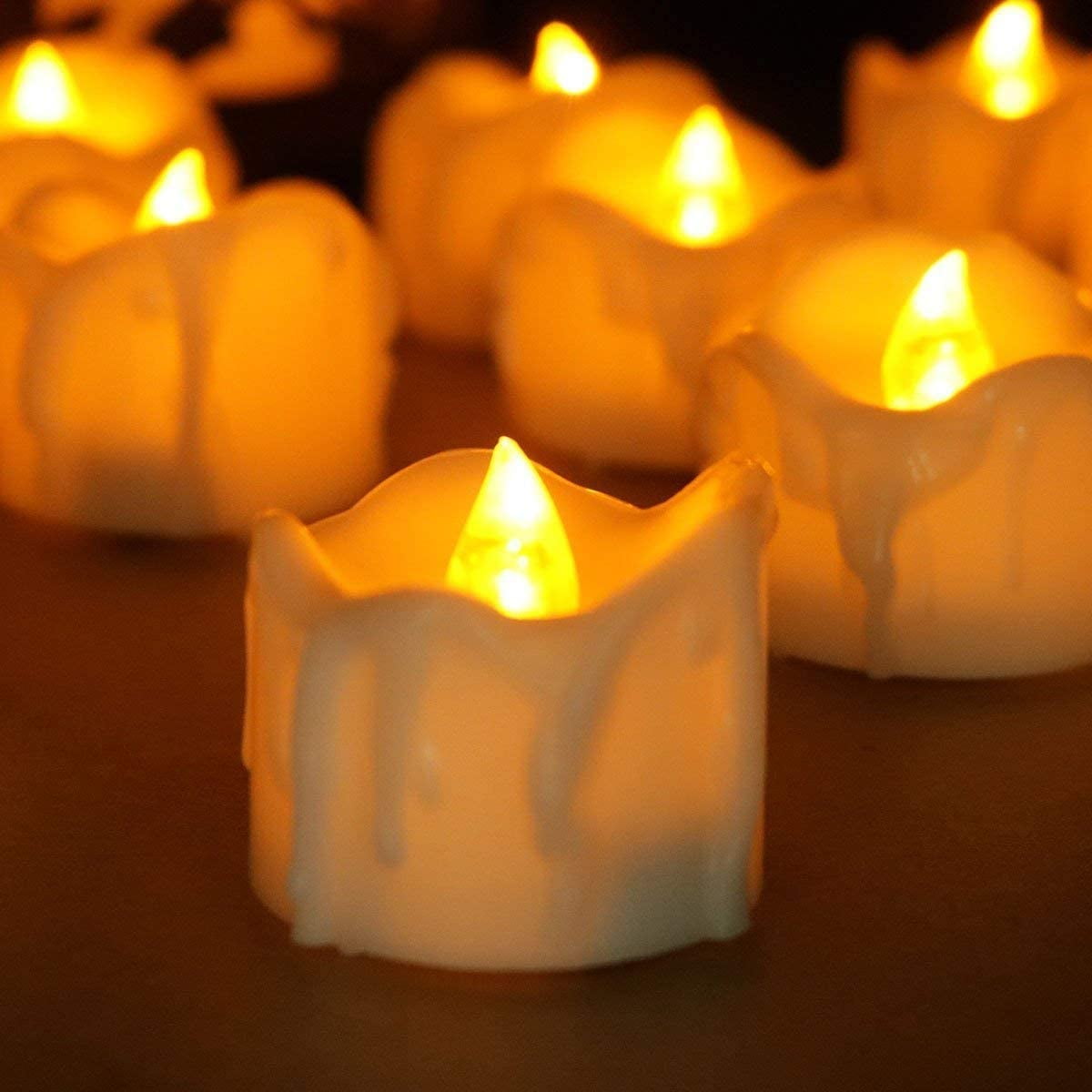 Houdlee Set of 12 Small Flameless Candles with Timer Flickering Yellow
