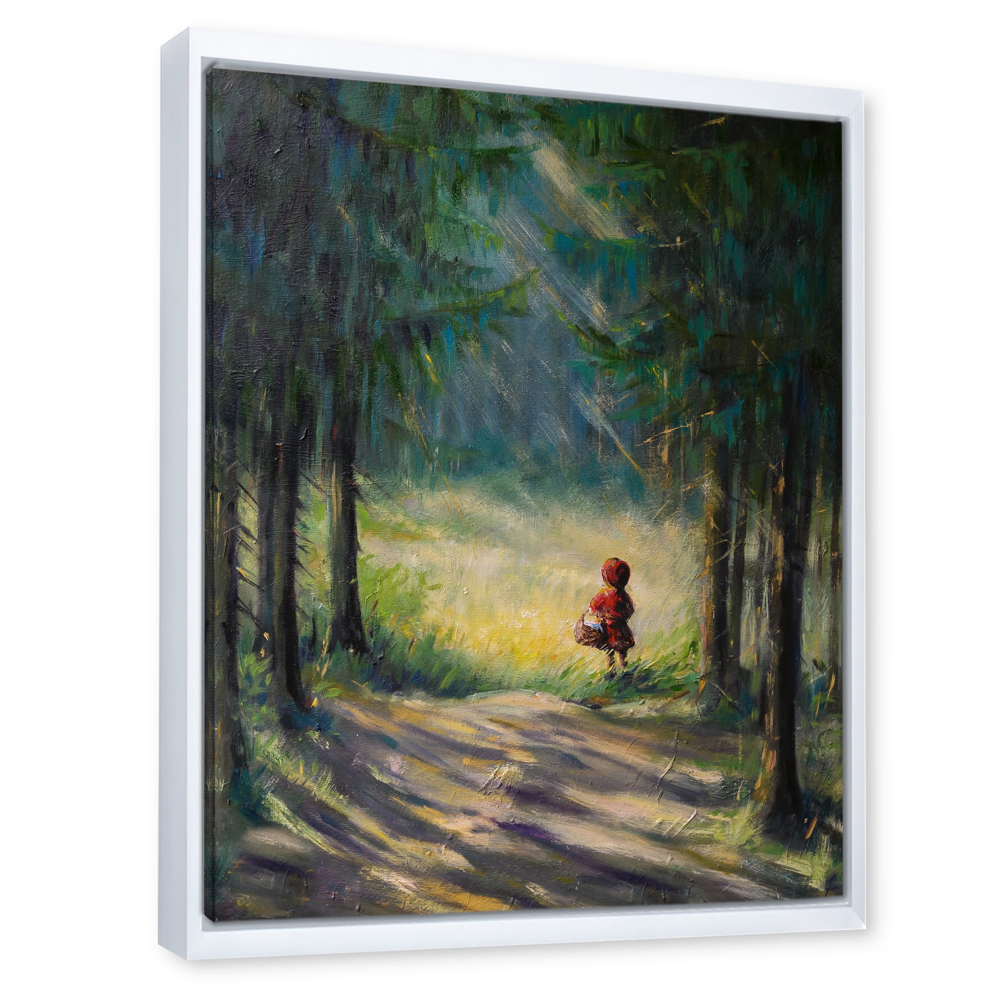 Designart 'Little Red Kid Riding Hood In The Woods' Traditional Framed Canvas Wall Art Print