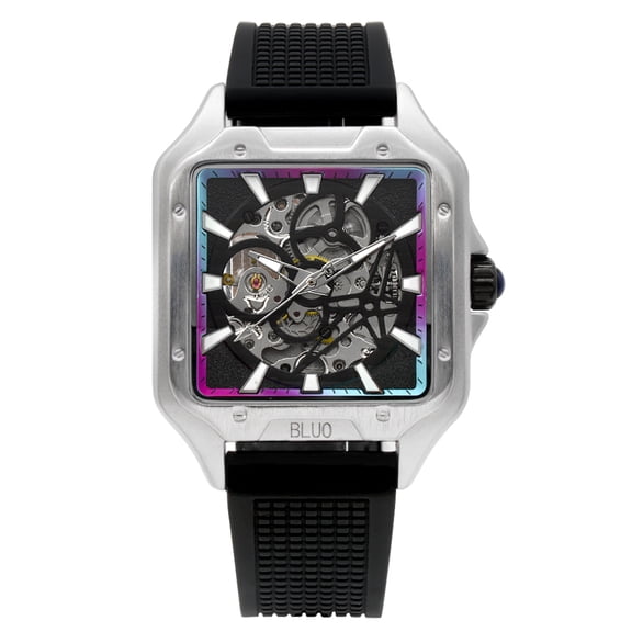 Men's Square Hollow Skeleton Automatic Mechanical Watch, Luxury Waterproof Wristwatch