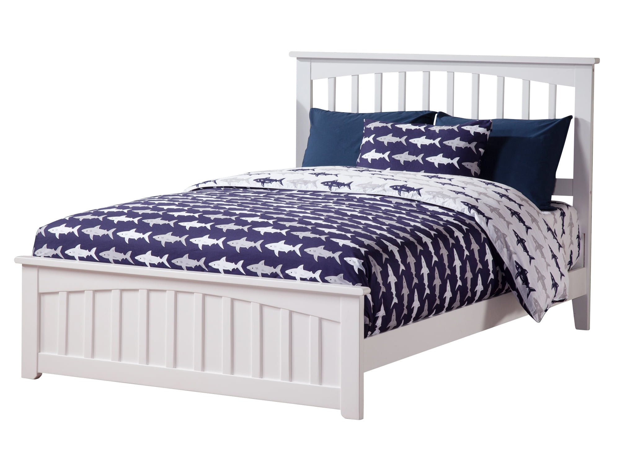 AFI Mission Full Wood Platform Bed with Slatted Headboard and Footboard, White