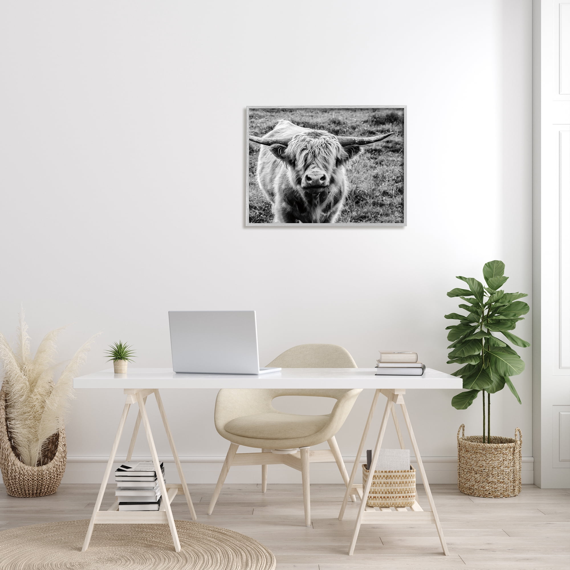 Stupell Industries Wild Country Cattle Portrait Black and White Photography, 24 x 30, Design by Nathan Larson