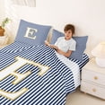 thumbnail image 3 of Erosebridal Kids Cartoon Monogrammed E Bed Sheets, Navy Stripes Ombre King Sheets, 4pcs, 3 of 5