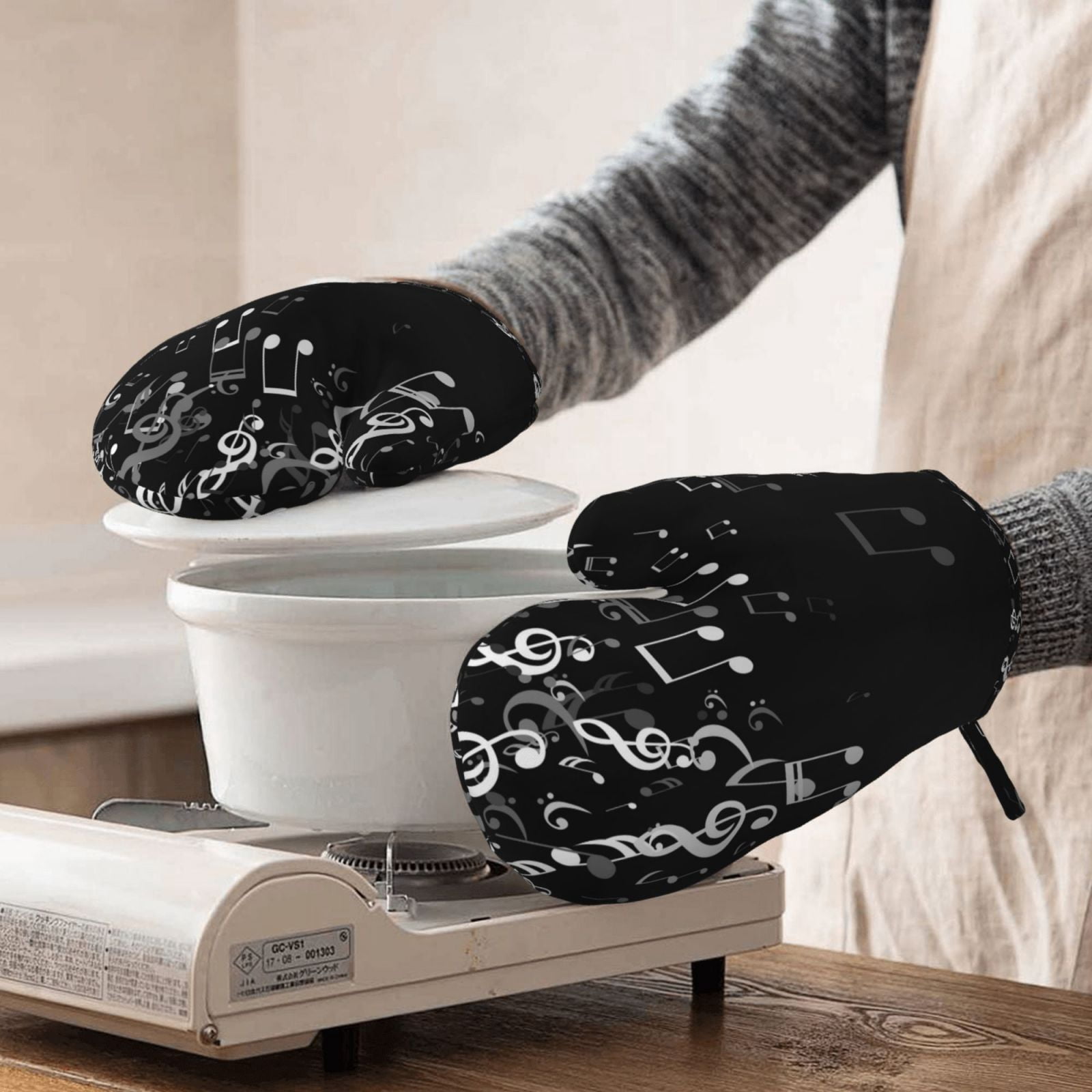 Hirioo Falling Musical for Silicone Oven Mitts for BBQ, Baking, Cooking, Set of 2, Heat Resistant 260℃, Non-Slip Kitchen Essentials