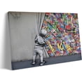 thumbnail image 2 of HFDF Banksy Canvas Graffiti Wall Art Poster Prints A Kid Boy Behind The Curtain Picture Artwork Colorful Abstract Street Graffiti Art Wall Decor Bedroom Living Room Kitchen Office 14x11inch Framed, 2 of 6