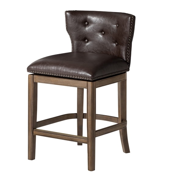 Open Box Maven Lane Hugo Stool, Walnut Finish w/ Marksman Saddle Vegan Leather