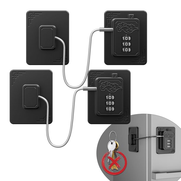 Cerradura para refrigerador Lexng, paquete de 2 con código de 3 dígitos, color negro