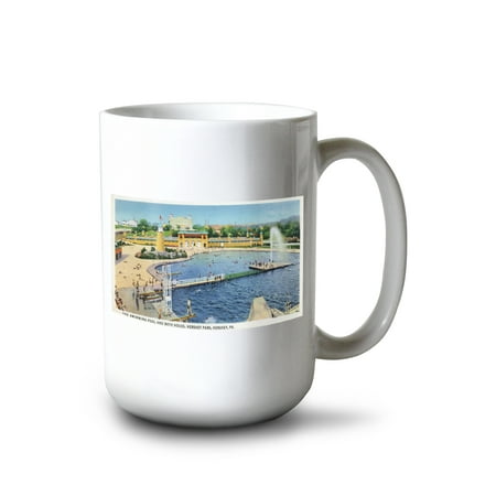 

15 fl oz Ceramic Mug Hershey Pennsylvania Hershey Park; View of Pool and Bath House Dishwasher & Microwave Safe