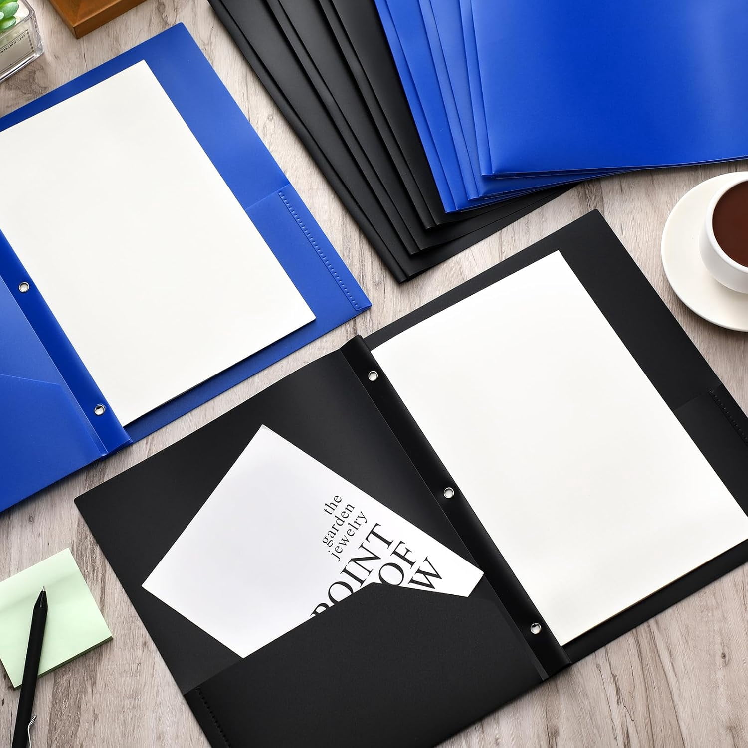 48 Pcs Plastic Folders with 2 Pockets and 3 Prongs Home Folders with Card Slot Letter Size Heavy Duty Report Covers for Back to School(Blue, Black,Classic)