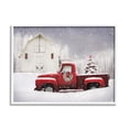 thumbnail image 3 of Red Truck Parked Snowy Decorated Christmas Barn Transportation Painting Framed Art Print Wall Art, 3 of 5