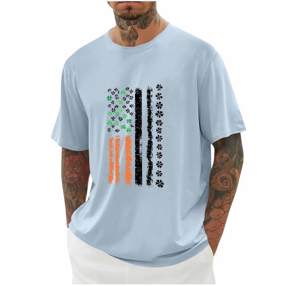 Bnwani Mens Shirts Moisture-Wicking Tee Quick Dry Printed Shirts Light Blue 4XL