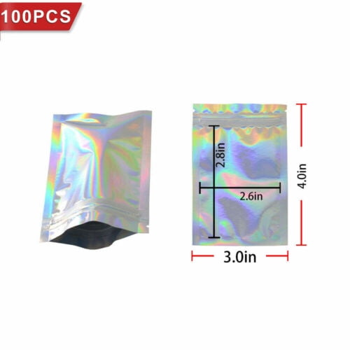 200 3x4" Holographic Rainbow Laser Double-Sided Small Mylar Foil Ziplock Bags 