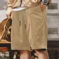 thumbnail image 5 of Corduroy Casual Shorts for Mens Wide Leg Cotton Bermuda Shorts with Pockets Loose Summer Beach Shorts Khaki, 3XL, 5 of 5