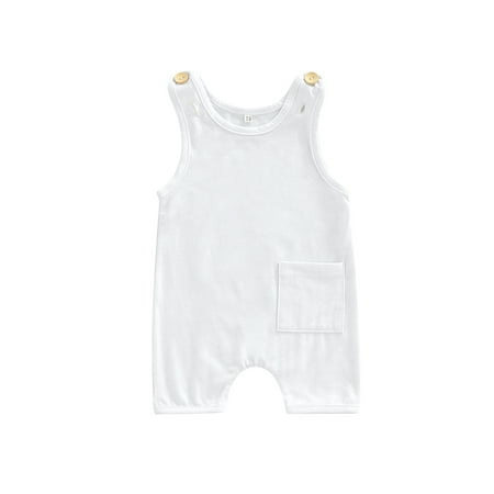 

Suanret Infants Baby Girls Boys Summer Suspenders Jumpsuit Toddlers Solid Color Sleeveless Short Rompers White 3-6 Months