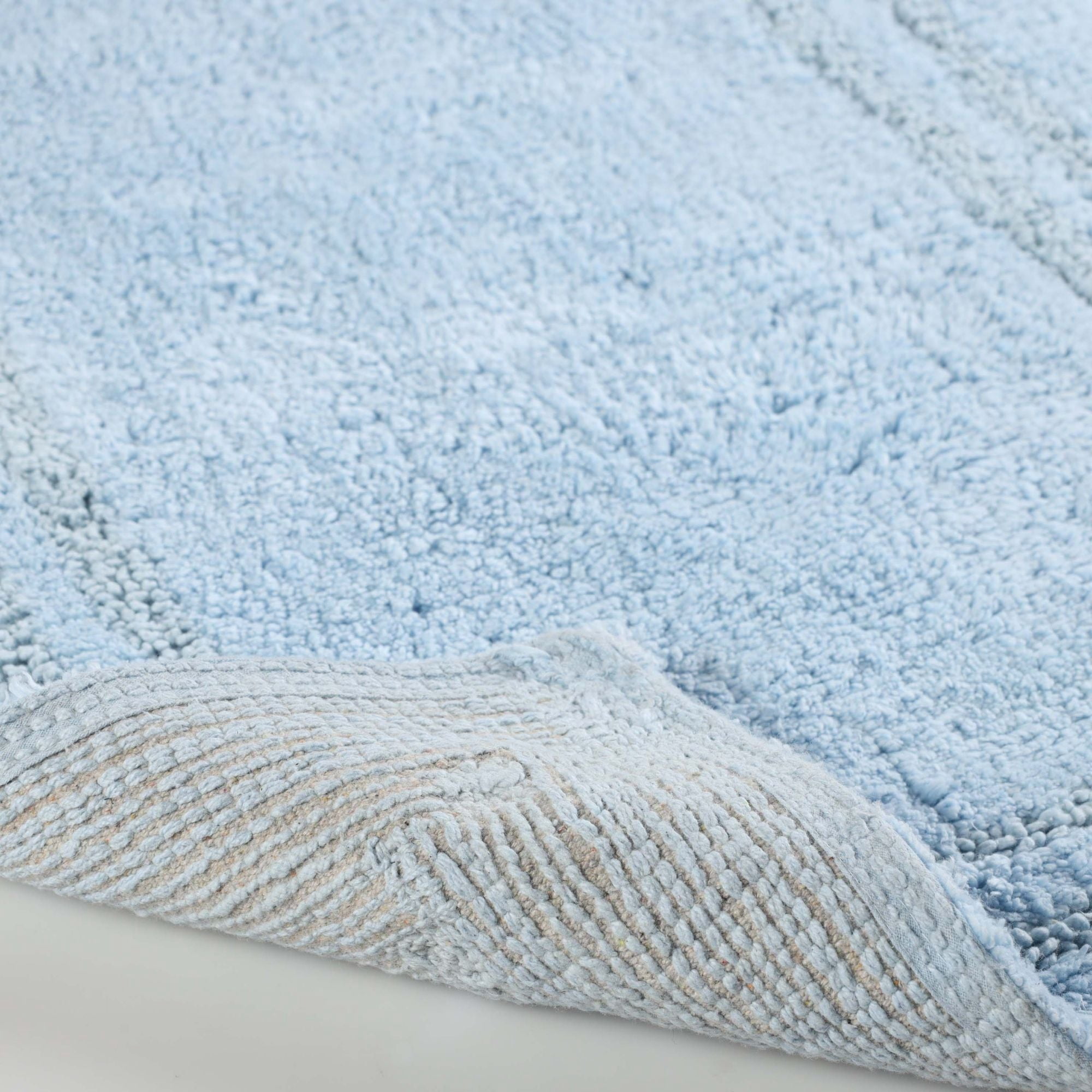 Superior Solid Bordered Cotton Washable Non-Slip Bath Rug, Runner Size, Light Blue