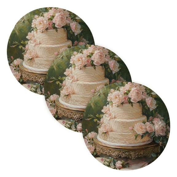 BZSMCE Mats for Pots,Pans Place Floral Decorated Tiered Wedding Cake Simple Style Pattern Pot Mats