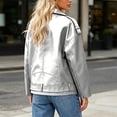 thumbnail image 4 of Sevevn Women's Faux Leather Jacket Lapel Zip Long Sleeve Oversized Coat with Belt Silver M, 4 of 5