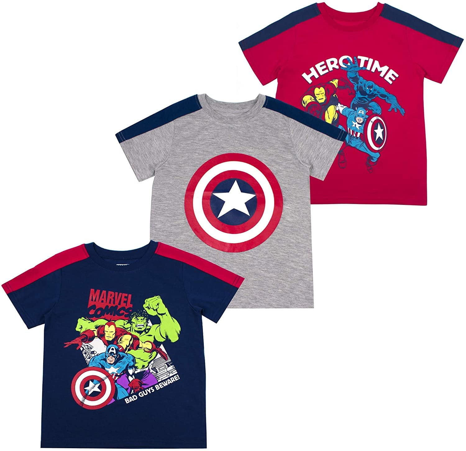 Marvel Avengers and Spider-Man T-Shirt 3 Pack for Boys Boys Characters 3-Pack Bundle of Tees 