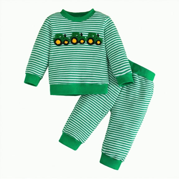 Ccpelsie Big/Little Boys Pullover Tops and Pants Outfit Set Toddler Casual Fall Winter Outfit for Kids(Green,2-3 Years)