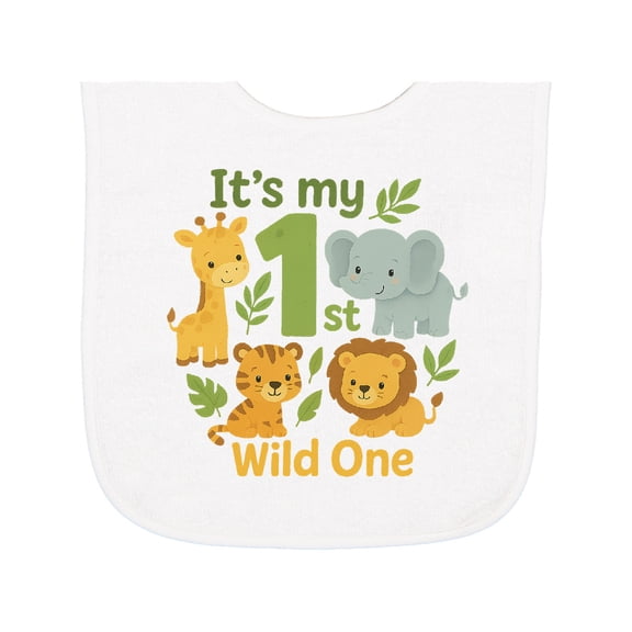 Inktastic First Birthday Safari Jungle Animals Baby Terry Cloth Bib