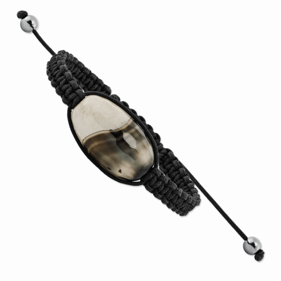 16x28mm Milky Crystal Agate w/Hematite Beads Black Cord Bracelet Inch "Bracelets