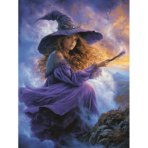 5D Beautiful Witch Diamond Painting 12x16 Inch, Full Round Drill Kits Mosaic Art for Adults Relax & Home Wall Decor Festival Gift A192