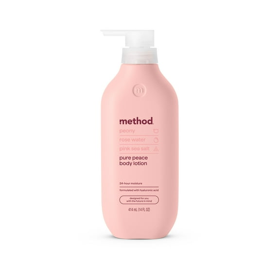 Method Body Lotion, Pure Peace, Rose Water, Peonies   Pink Sea Salt notes, 24 Hours of Moisture, 14 oz