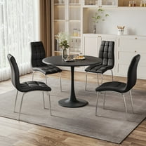 5-Piece Dining Table Set, 31.5" Round Tulip Pedestal Dining Table and 4 Ergonomically Designed PU Chairs, Dining Table Set for Kitchen, Living Room, Office