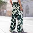 thumbnail image 7 of WTOBBY Women's Summer Floral Print Wide Leg Palazzo Pants with High Waist Elastic Drawstring Side Pockets and Casual Design for Everyday Wear ,Green L, 7 of 7