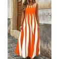 thumbnail image 2 of Plus Size Womens Orange And White Geometric Stripe Sleeveless Maxi Dress With Side Pockets, 2 of 6