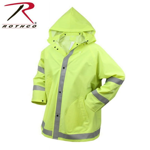 (Price/EA)Rothco 3654 Safety Reflective Rain Jacket-Safety Green-L