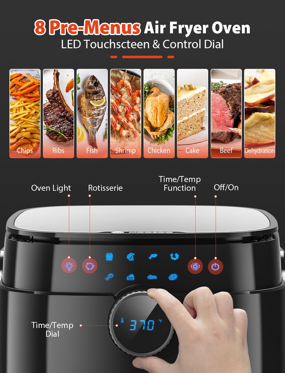 MOOSOO MA50 12L 1800W Air Fryer Oven Toaster Rotisserie and