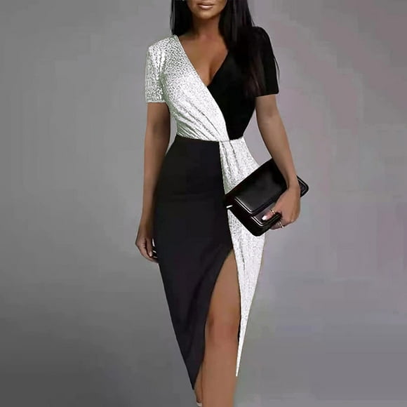 Gspmoly Women Dresses, Fashion Women Sexy Casual Buttocks V-Neck Patchwork Short Leeve Dress Cocktail Dress Deals of The Day