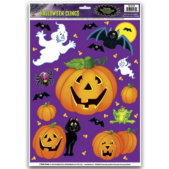 Beistle Club Pack of 144 Halloween Pumpkin Patch Decorative Window Clings