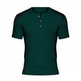 thumbnail image 4 of XUNKUSGA Henley Shirts for Men Comfortable Classic Waffle Knit Short Sleeve Mens Muscle Shirt Color Block Crewneck Button Slim Fit Workout Tops,M,Green, 4 of 6