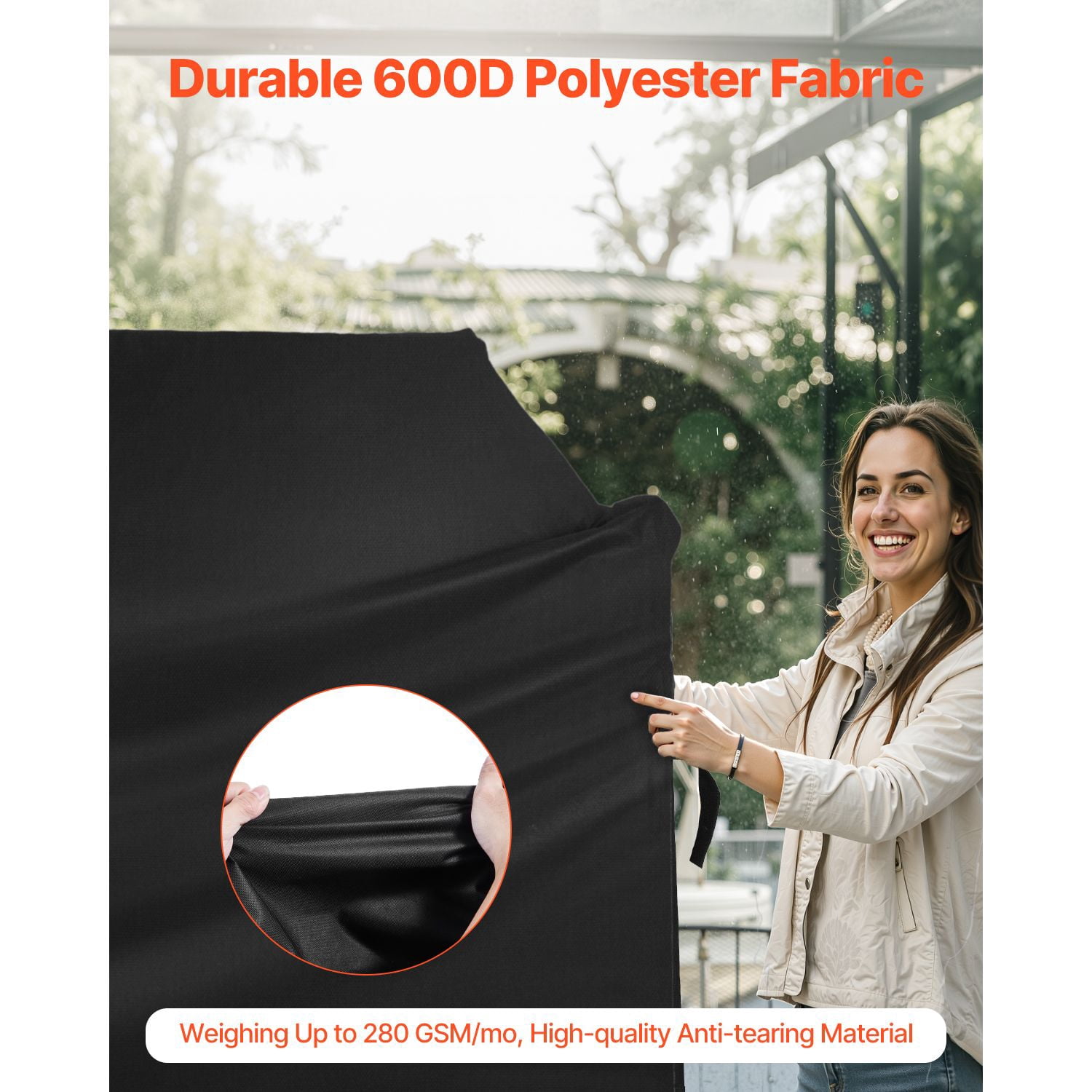 Heavy Duty Grill Cover 52x26x43 Inch 600D Polyester 5-Layer Waterproof Hook and Loop Tapes Windproof for Outdoor BBQ Gas Grill