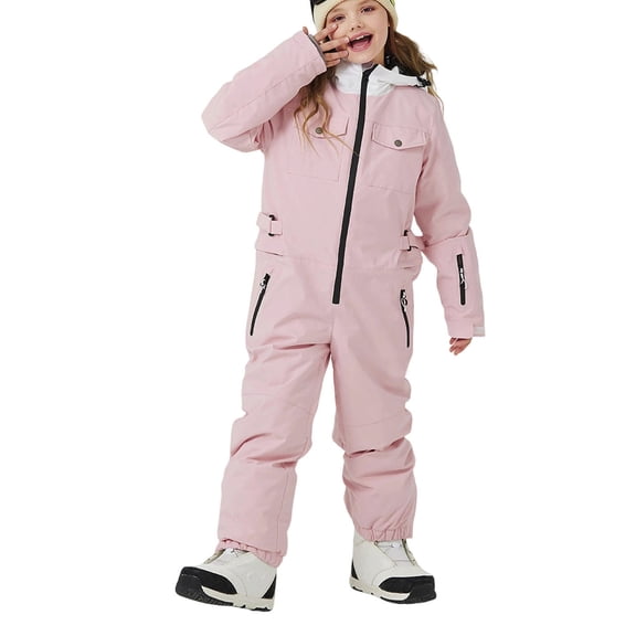 AWZXDE Boys All Season Insulated Snowsuit Jumpsuit For Skiing Outdoor Winter Activities Thermal Windproof Soft Kids Romper Baby Winter Suit Pink