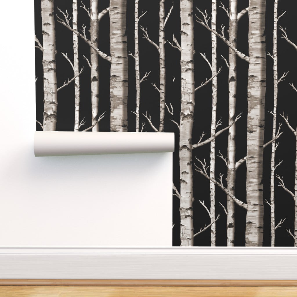 Commercial Grade Wallpaper Swatch - Birch Grove Black Gray Woodland ...