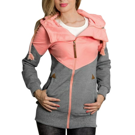 Plus Size Ladies Hooded Zipper Fleece Long Sleeve Sweatshirt Hoodie Jumper Sweater Coat Top